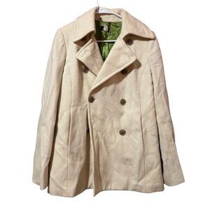 J.Crew Wool Pea Coat Women Size TM Ivory Cream Double Breasted Classic City READ